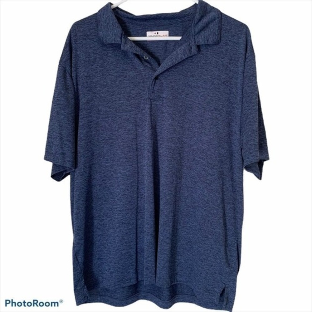 Grand Slam Polo Mens XL Blue‎ Performance Space Dye Short Sleeve Golf Shirt - Picture 2 of 10